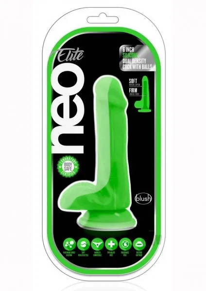 Dildos Blush Neo Elite 6 Inches Silicone Dual Density Cock Balls Green Dildos Blush Neo Elite 6 Inches Silicone Dual Density Cock Balls Green