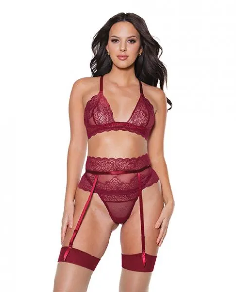 Holiday Bra Garter Belt Thong Merlot Xl Coquette Male Sex Toys