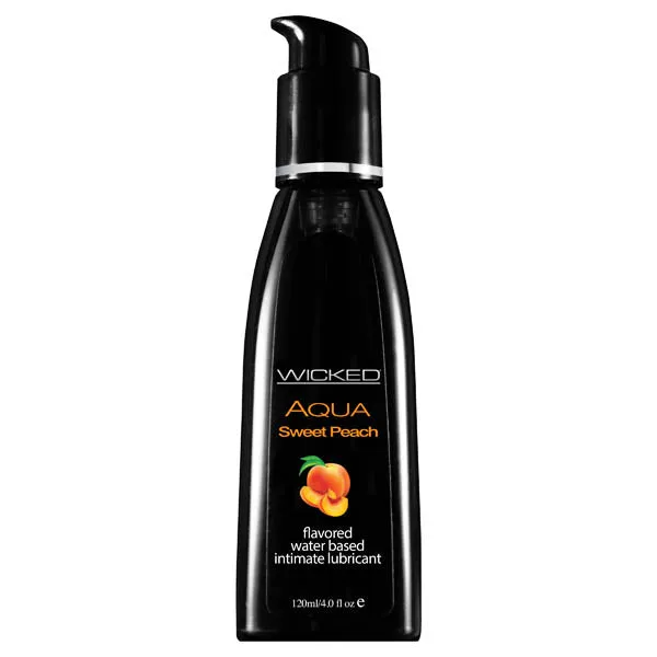 Vibrators Wicked Wicked Aqua Sweet Peach Sweet Peach Flavoured Water Based Lubricant 120 ml 4 oz Bottle Vibrators Wicked Wicked Aqua Sweet Peach Sweet Peach Flavoured Water Based Lubricant 120 ml 4 oz Bottle
