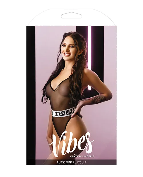 Fantasy Lingerie Vibrators Vibes Fuck Off Mesh Playsuit Black