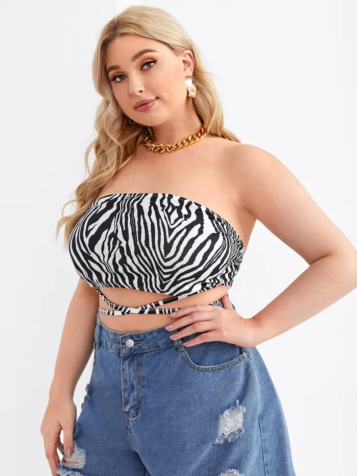 SHEIN Vibrators Crisscross Tie Back Zebra Striped Tube Top 4XL