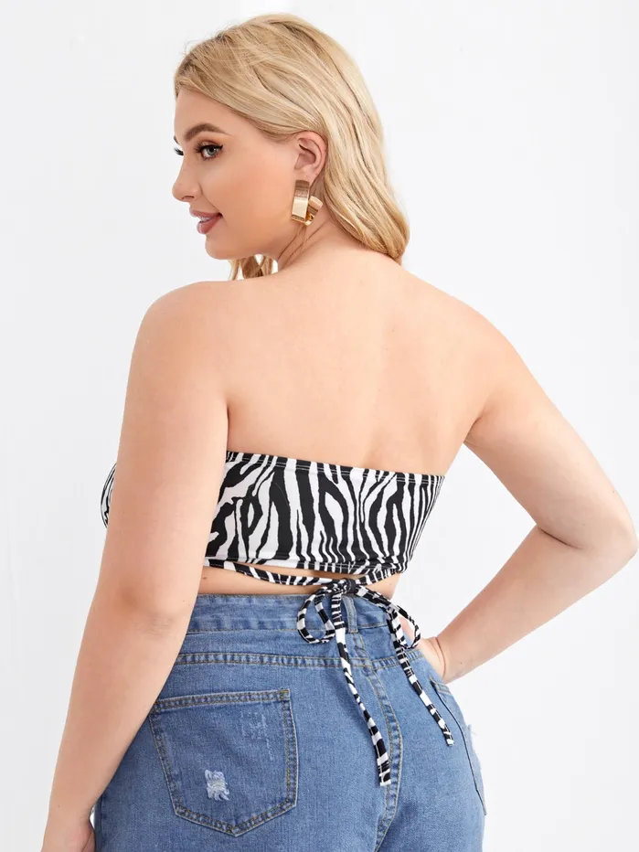 SHEIN Vibrators Crisscross Tie Back Zebra Striped Tube Top 4XL