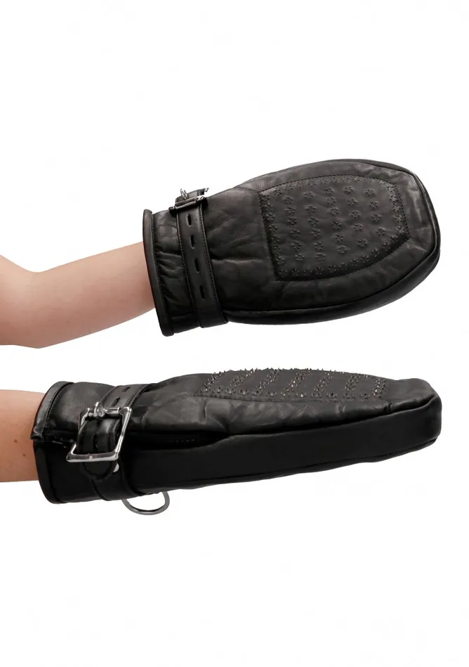 Shots America Couples Bondage Mittens Padded With Metal Teeth Black