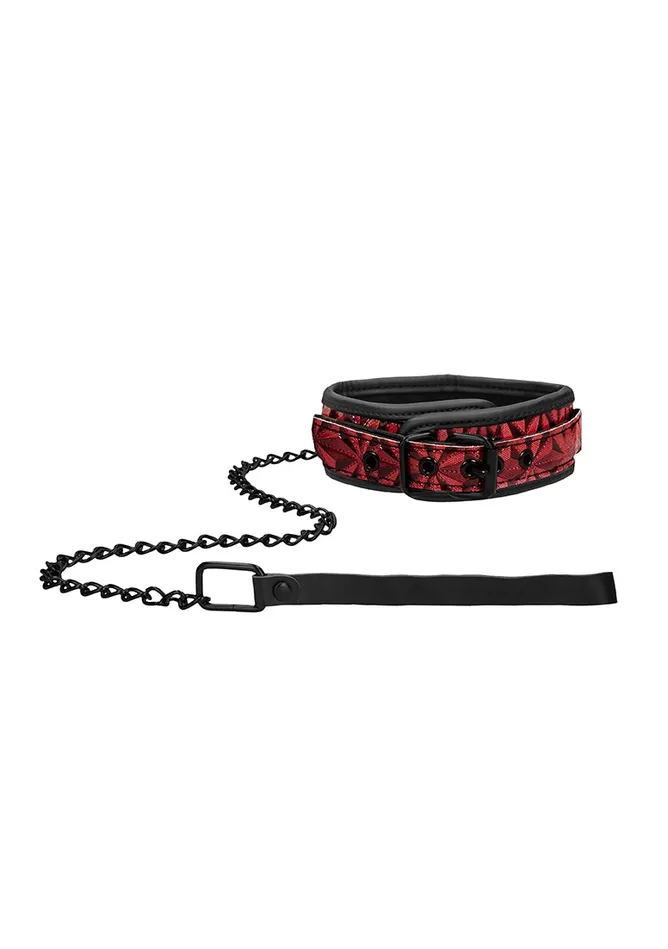 Shots America Male Sex Toys Luxury Collar With Leash Burgundy