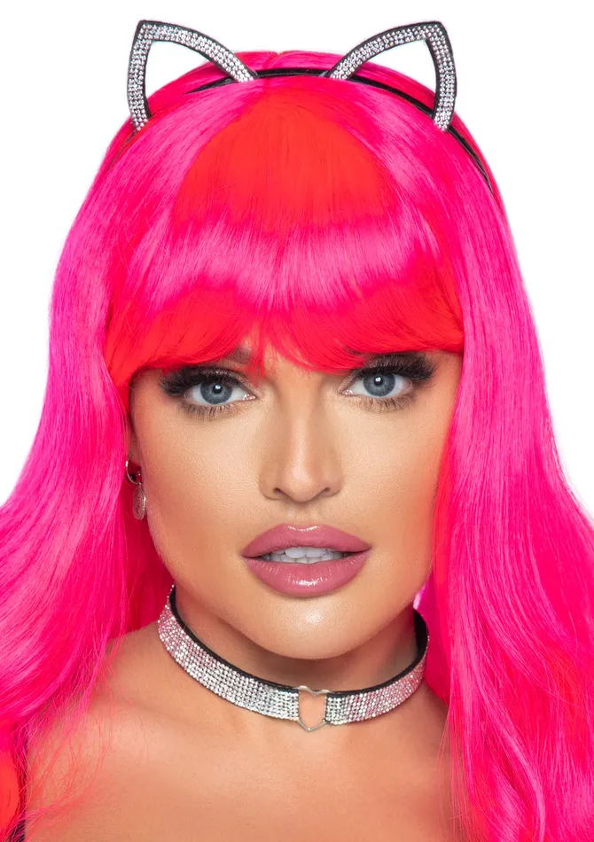Leg Avenue Anal 2 PC Faux rhinestone cat ear headband and heart choker