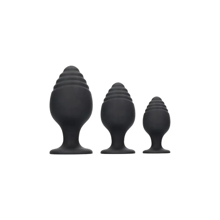 Anal OUCH Wd Rippled Butt Plug Set Bla