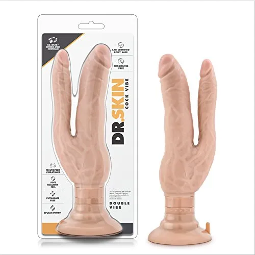 Dildos Blush Novelties Blush Double Penetration Real Feel Life Like Realistic Vibrating Suction Cup Multi Speed 9 Inch Total Length Dildo Vibrator Va