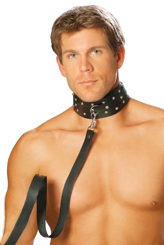 Elegant Moments Restraints Leather Collar WStuds And O OS Black