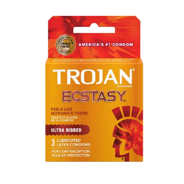 Female Sex Toys PARADISE MARKETING Trojan Ultra Ribbed Ecstasy 3 PK