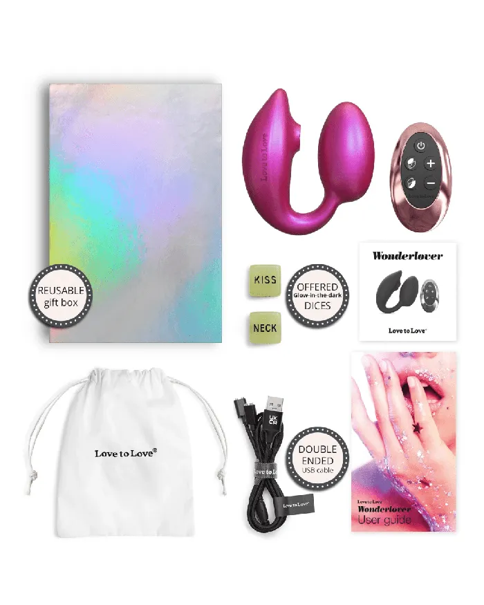 Female Sex Toys Wonderlover Hands Free Clitoral and GSpot Vibrator with Remote Pink Lovely Planet