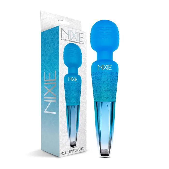 Global Novelties LLC Vibrators Nixie Rechargeable Wand Blue Ombre Metal