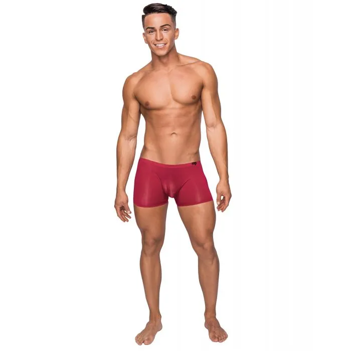 Male Power Vibrators Seamless Sleek Short wSheer Pouch Red