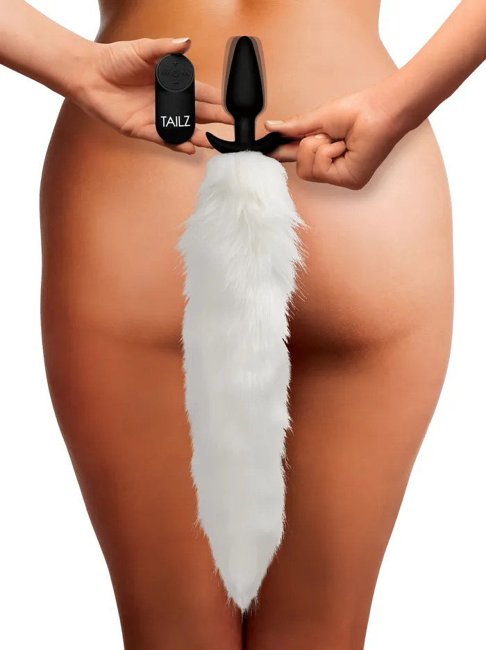 Male Sex Toys Tailz Vibrating White Fox Tail Slender Anal Plug