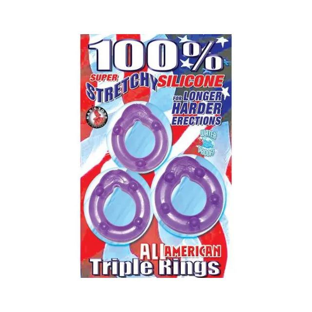 Nasstoys Vibrators All American Triple Rings ClearPurple