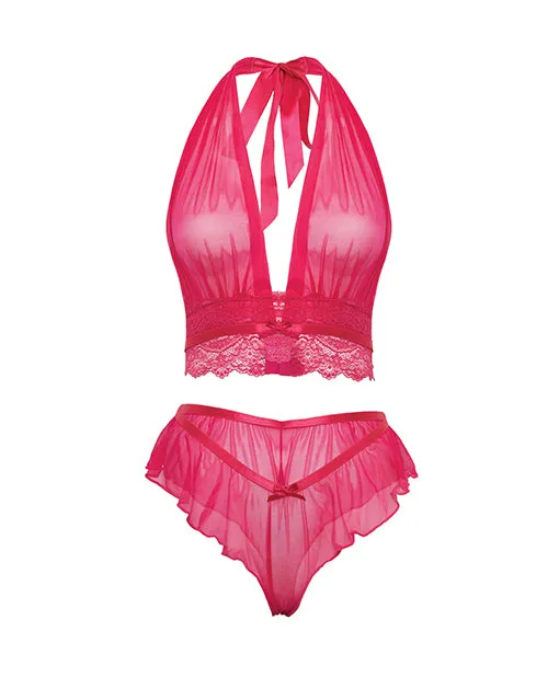 OH LA LA CHERI Anal Maylah Mesh Lace Halter 2 pc Set Pink