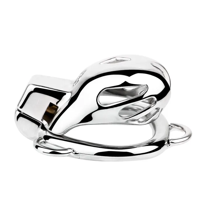 Short Smooth Stainless Steel Cobra Cage with Belt CHASTITY CAGE CO Male Sex Toys