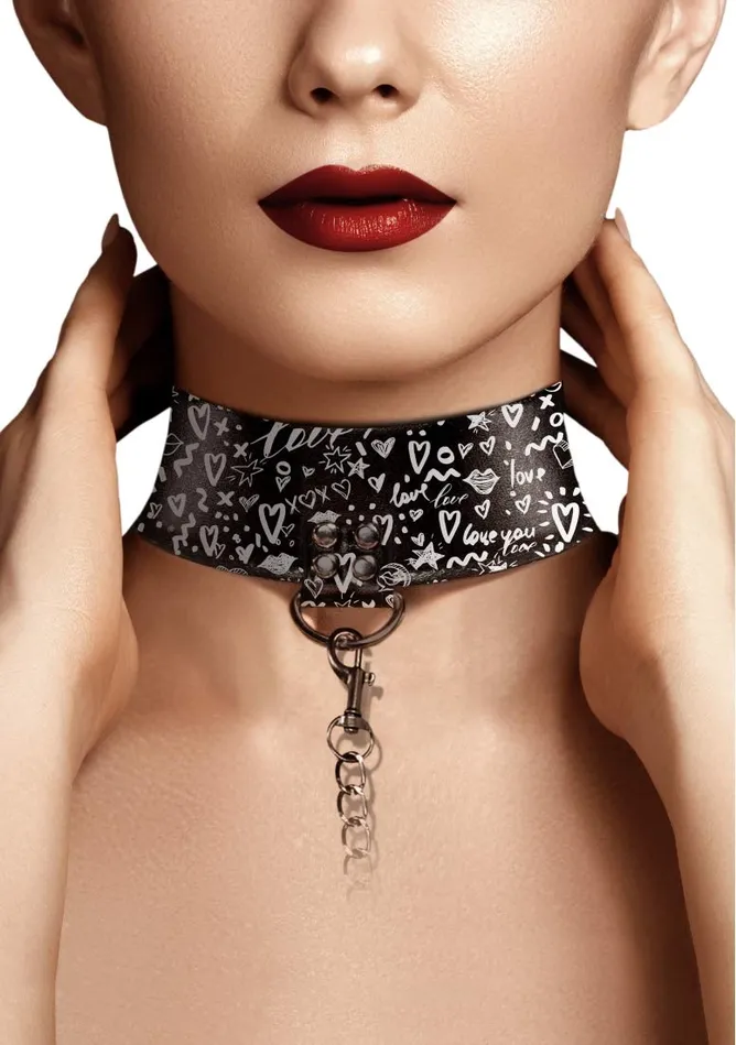 Shots America Anal Love Street Art Fashion Collar W Leash Black