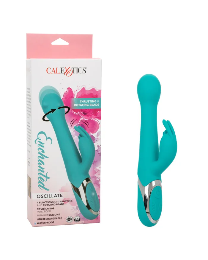 Vibrators Enchanted Oscillate Rotating Head Thrusting Rabbit Vibrator Teal CalExotics