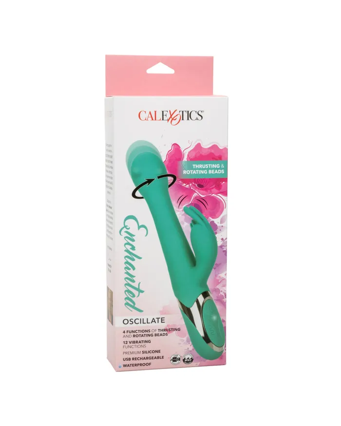 Vibrators Enchanted Oscillate Rotating Head Thrusting Rabbit Vibrator Teal CalExotics