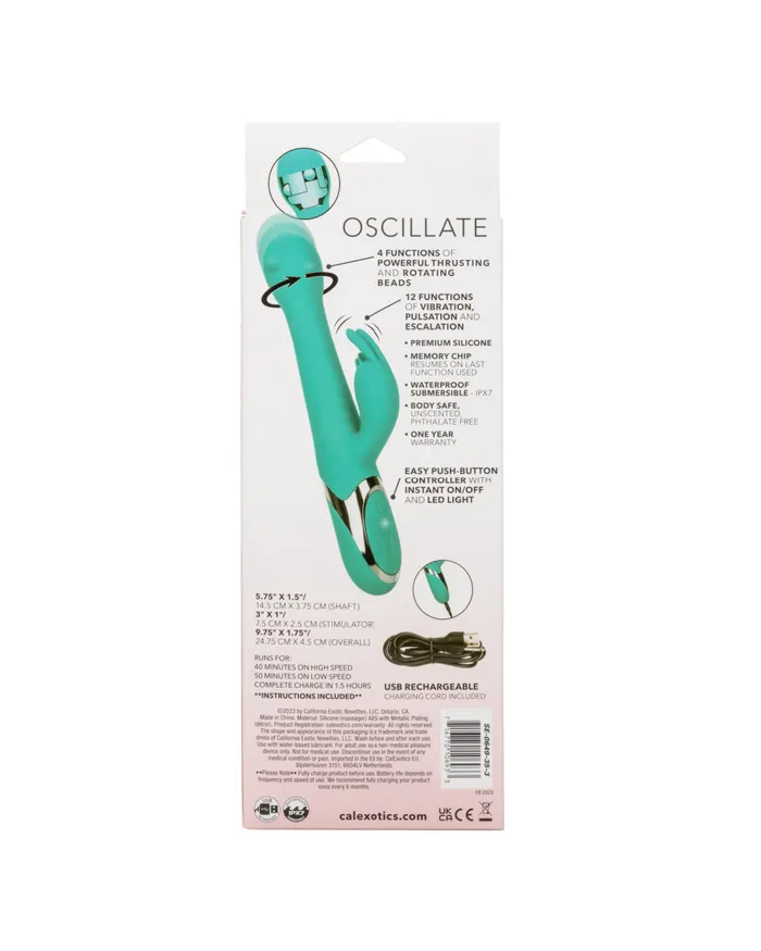 Vibrators Enchanted Oscillate Rotating Head Thrusting Rabbit Vibrator Teal CalExotics