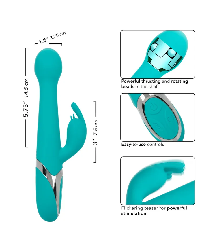 Vibrators Enchanted Oscillate Rotating Head Thrusting Rabbit Vibrator Teal CalExotics