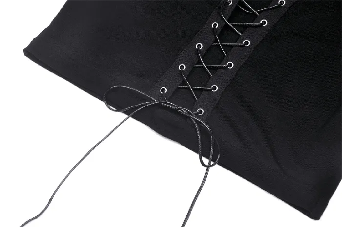 Black LongSleeved Top with Edgy LaceUp Detail for Women EVEs SECRETS Anal
