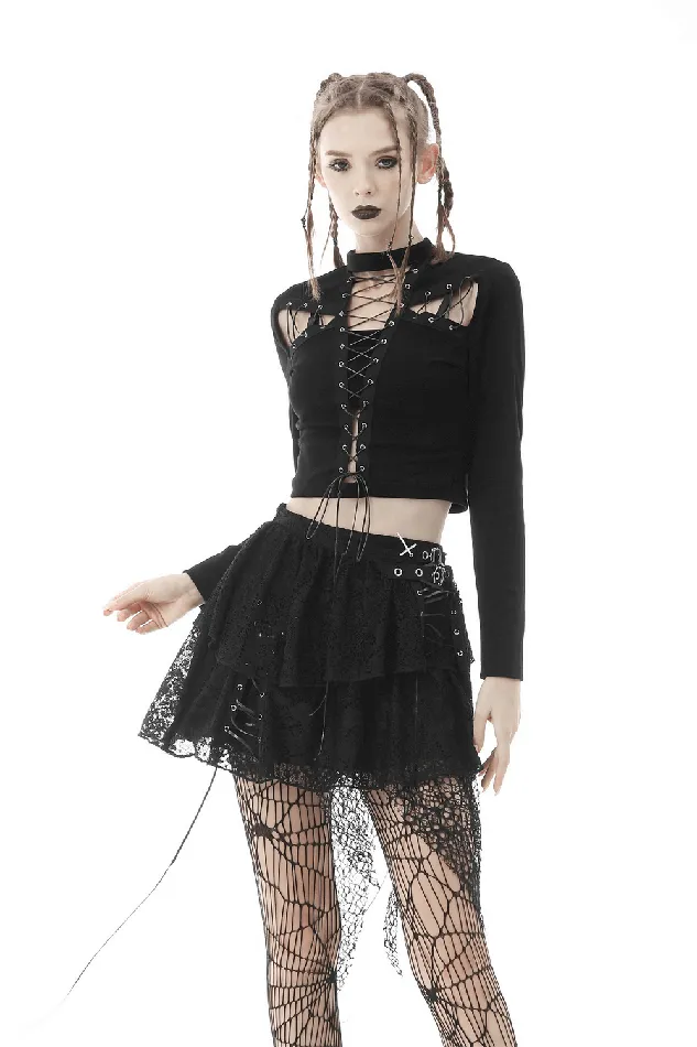 Black LongSleeved Top with Edgy LaceUp Detail for Women EVEs SECRETS Anal