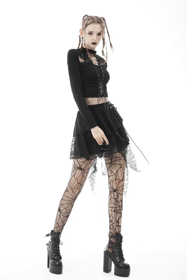 Black LongSleeved Top with Edgy LaceUp Detail for Women EVEs SECRETS Anal