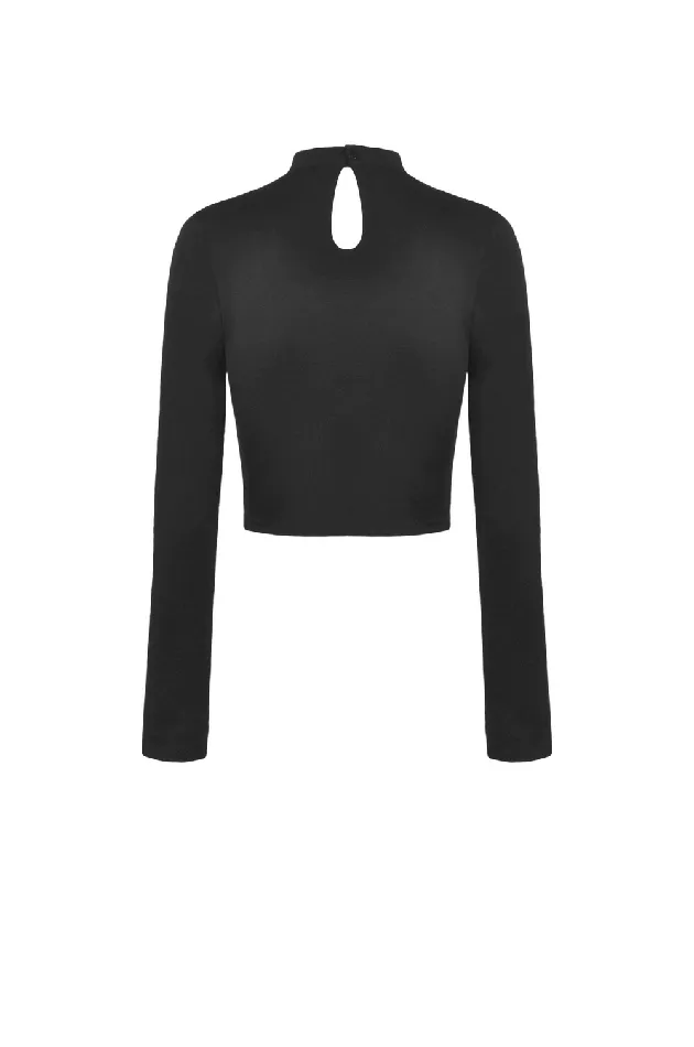 Black LongSleeved Top with Edgy LaceUp Detail for Women EVEs SECRETS Anal