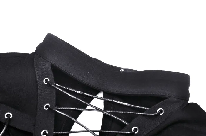 Black LongSleeved Top with Edgy LaceUp Detail for Women EVEs SECRETS Anal