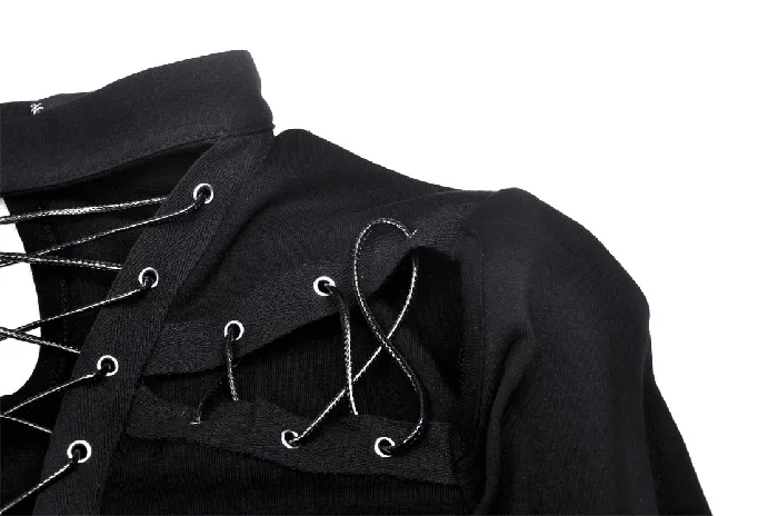 Black LongSleeved Top with Edgy LaceUp Detail for Women EVEs SECRETS Anal