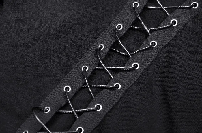 Black LongSleeved Top with Edgy LaceUp Detail for Women EVEs SECRETS Anal