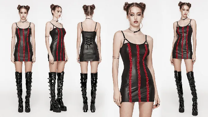 EVEs SECRETS Male Sex Toys Edgy Womens Rivets Dress with Adjustable Straps