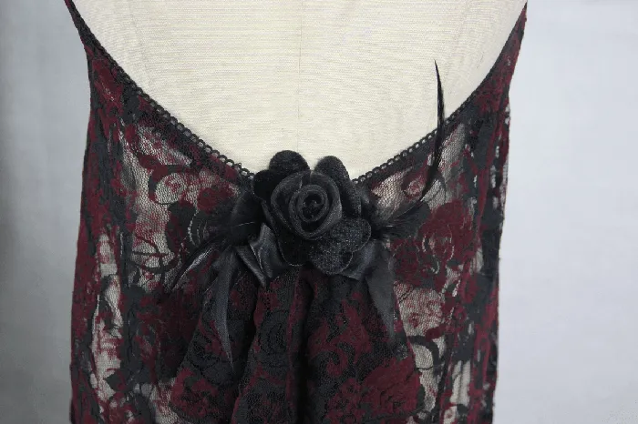 EVEs SECRETS Vibrators Red and Black Asymmetric Night Dress Rose Embroidered Top