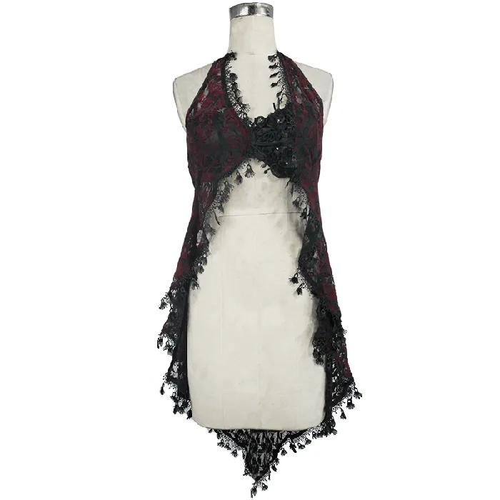 EVEs SECRETS Vibrators Red and Black Asymmetric Night Dress Rose Embroidered Top