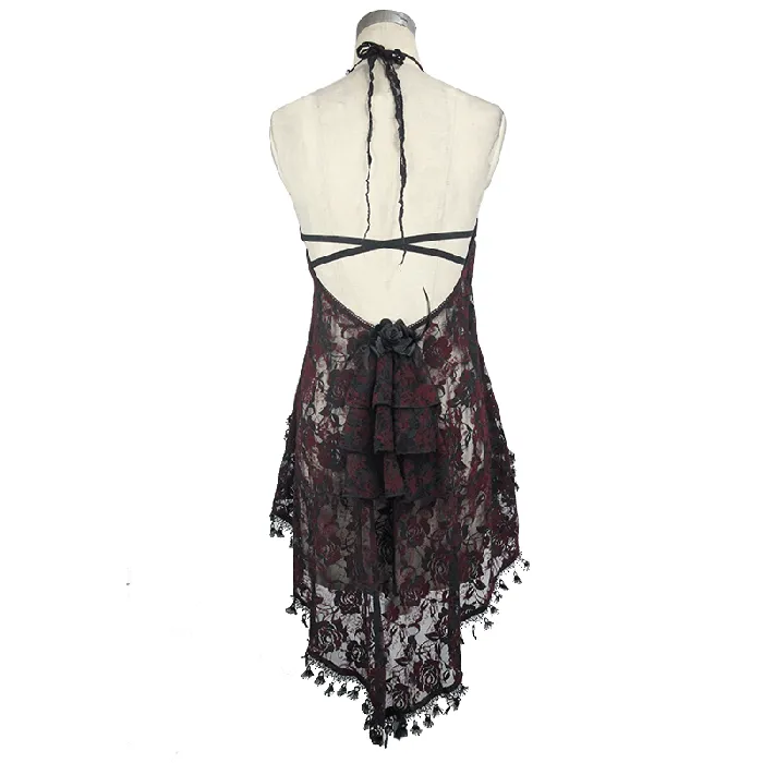 EVEs SECRETS Vibrators Red and Black Asymmetric Night Dress Rose Embroidered Top