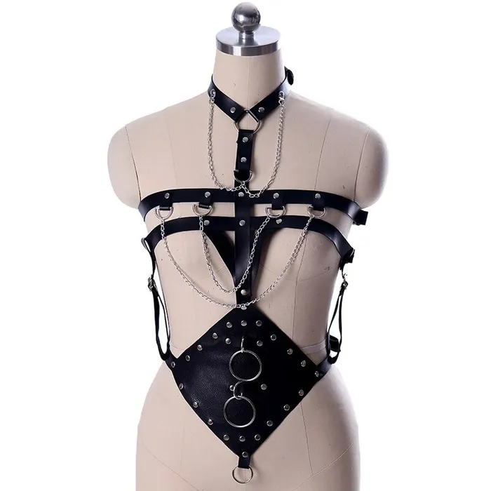 Female Sex Toys EVEs SECRETS Sexy BDSM Body Harness with Metal Chains and Rings Womens PU Leather Adjustable Bondage Female Sex Toys EVEs SECRETS Sexy BDSM Body Harness with Metal Chains and Rings Womens PU Leather Adjustable Bondage