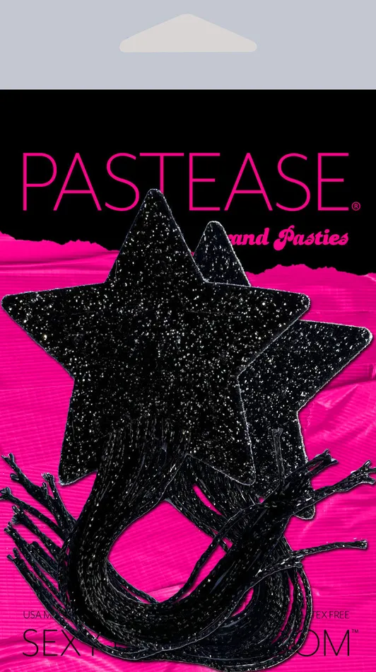 Female Sex Toys Pastease Black Tassel Sparkle Star with Long Fringe Nipple Pasties