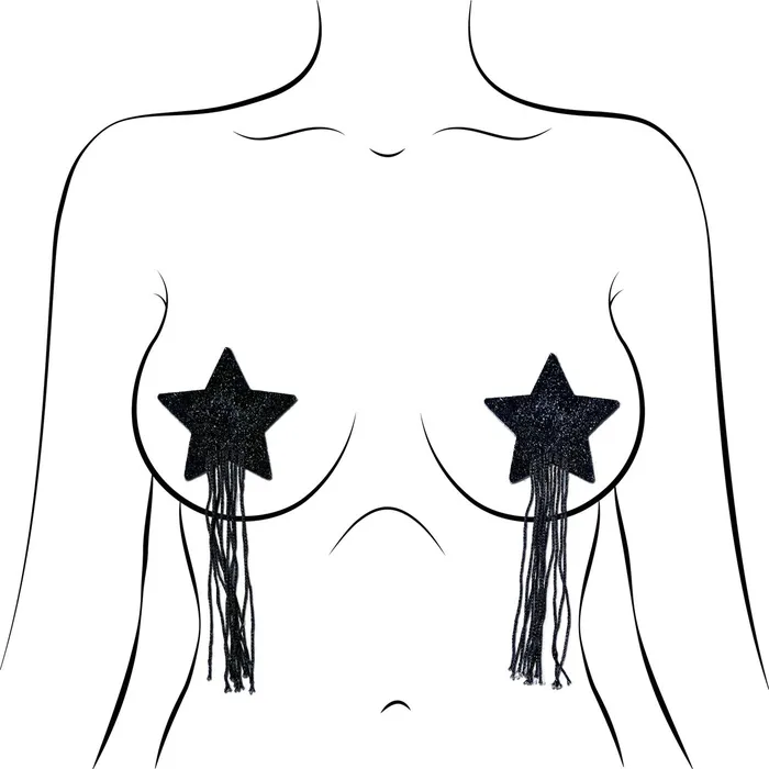 Female Sex Toys Pastease Black Tassel Sparkle Star with Long Fringe Nipple Pasties