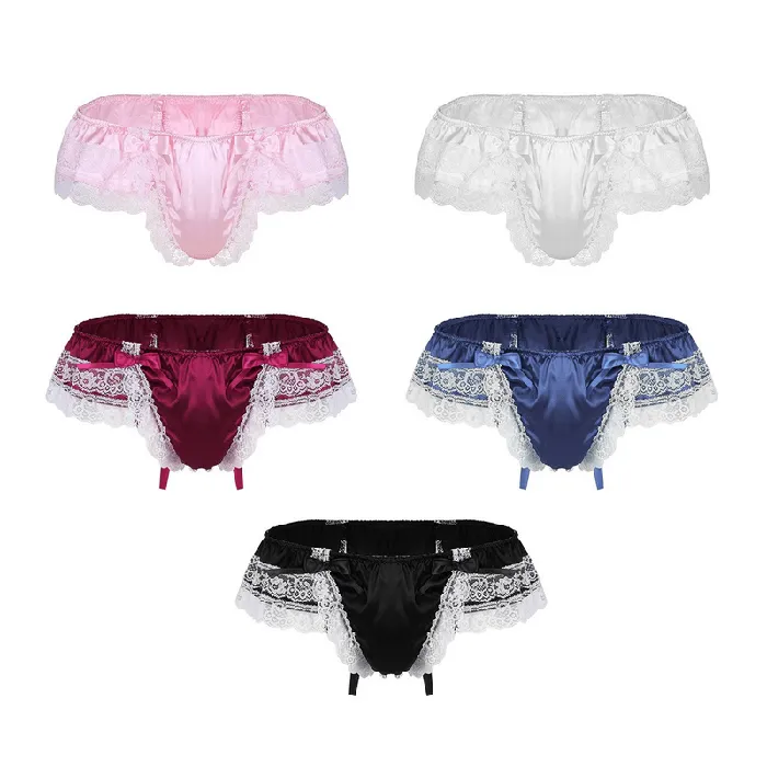 Male Sex Toys EVEs SECRETS Mens Sissy Soft Satin Panties Lingerie Sexy Floral LowRise Panties with Bowknots