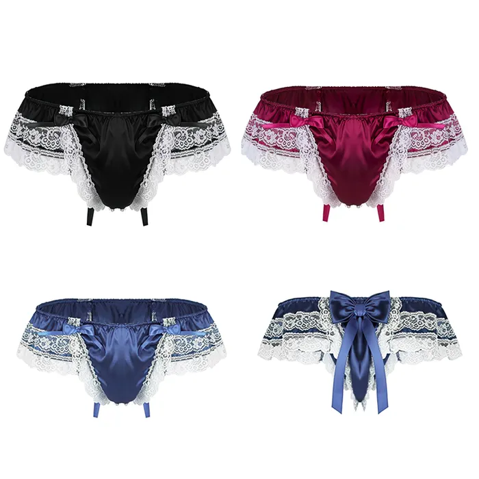 Male Sex Toys EVEs SECRETS Mens Sissy Soft Satin Panties Lingerie Sexy Floral LowRise Panties with Bowknots