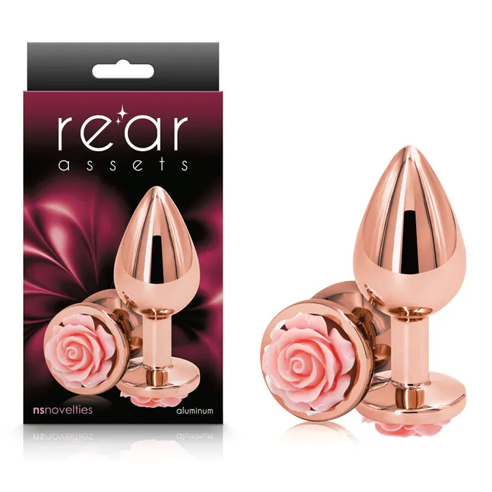 Medium Rose Gold Metal Butt Plug with Pink Rose Base Lonbrook Anal