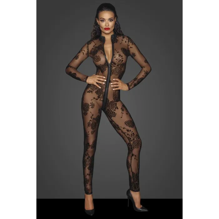 Noir Anal Long Tulle Overall w 3 Way Zipper Large Black