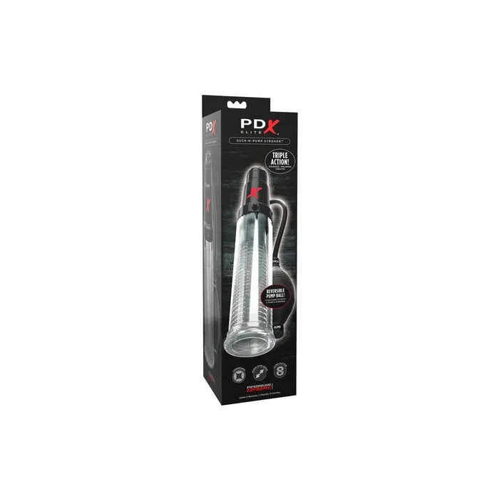 Pipedream PDX Elite TRIPLE ACTION SUCK N PUMP STROKER Vibrating Penis Pump and Masturbator Squeezes Enlarges and Vibrates JCAP Male Sex Toys