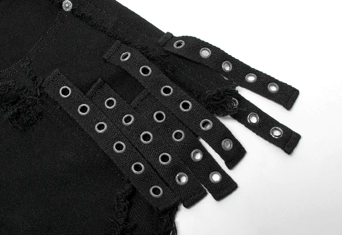 Punk Black Denim Shorts with Stylish Embellishments EVEs SECRETS Anal