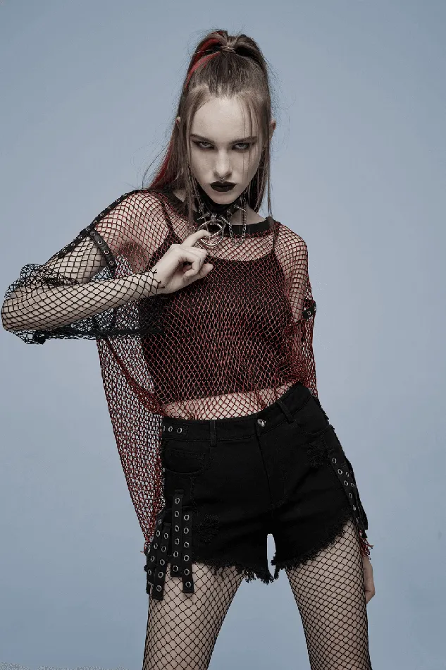 Punk Black Denim Shorts with Stylish Embellishments EVEs SECRETS Anal