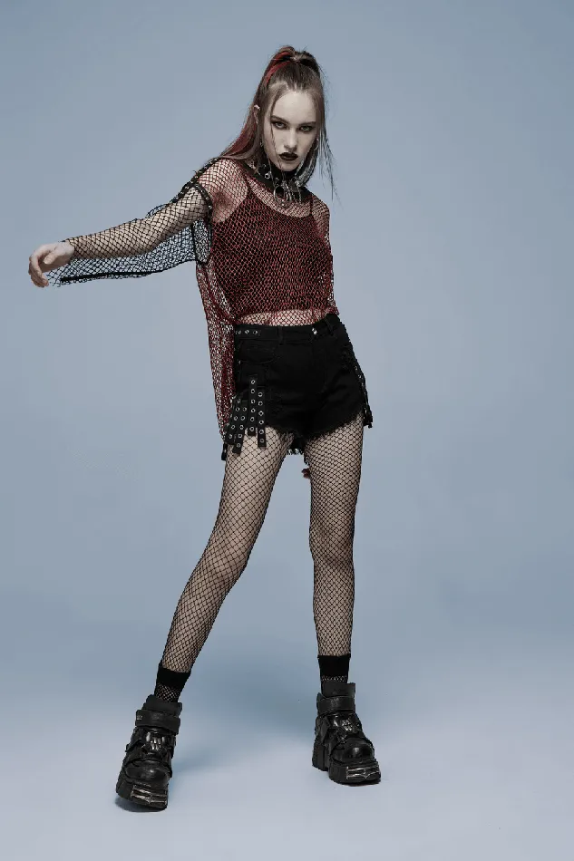 Punk Black Denim Shorts with Stylish Embellishments EVEs SECRETS Anal