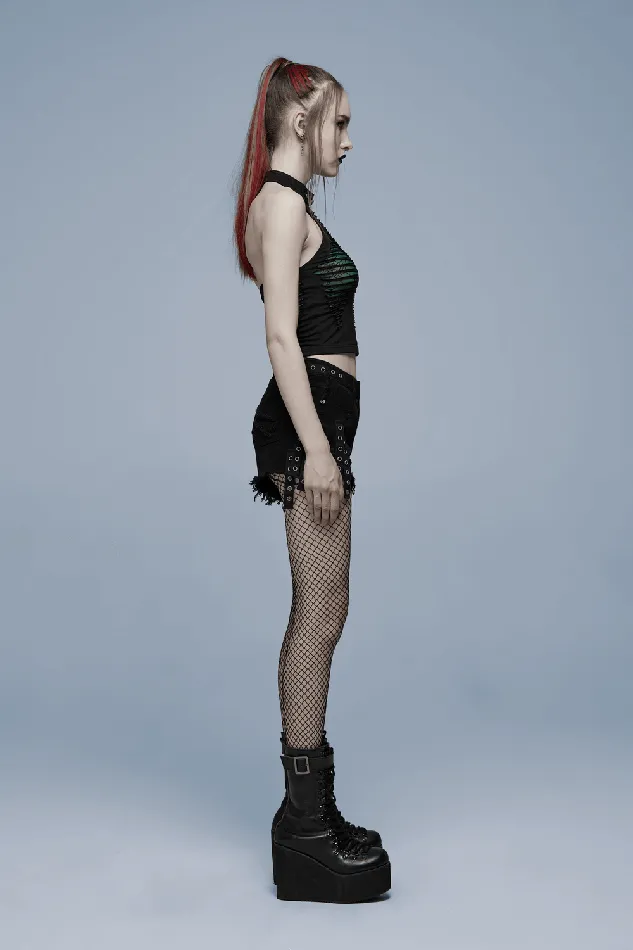 Punk Black Denim Shorts with Stylish Embellishments EVEs SECRETS Anal