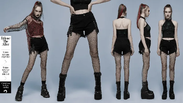 Punk Black Denim Shorts with Stylish Embellishments EVEs SECRETS Anal