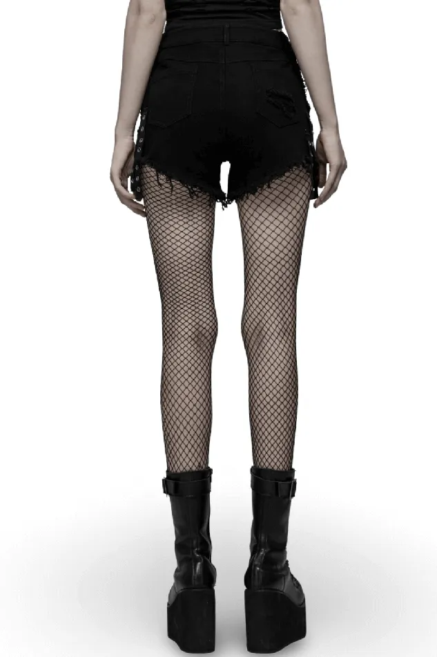 Punk Black Denim Shorts with Stylish Embellishments EVEs SECRETS Anal